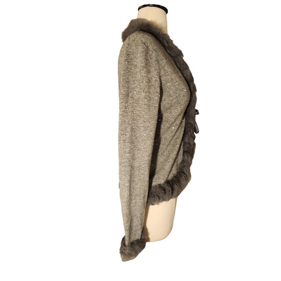 Lafayette 148 Wool Cashmere Fur Trim Cardigan Womens Small Gray Old Money Merino - Picture 4 of 8